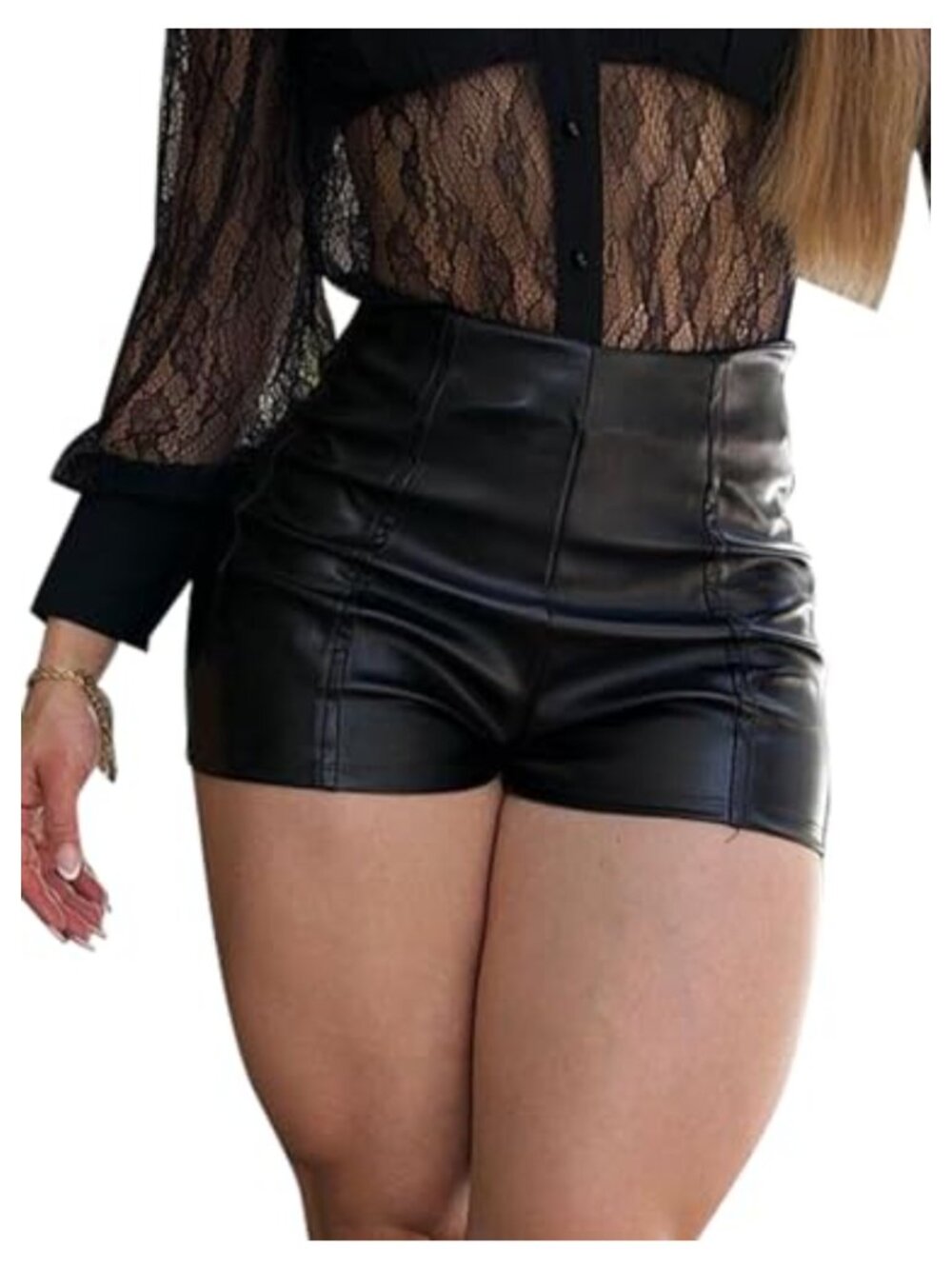 High Waist Faux Leather Look Shorts Stretchy PU Leather Pants